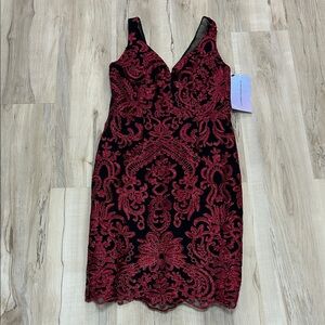 NWT Elegant Soieblu Red and Black Lace Dress